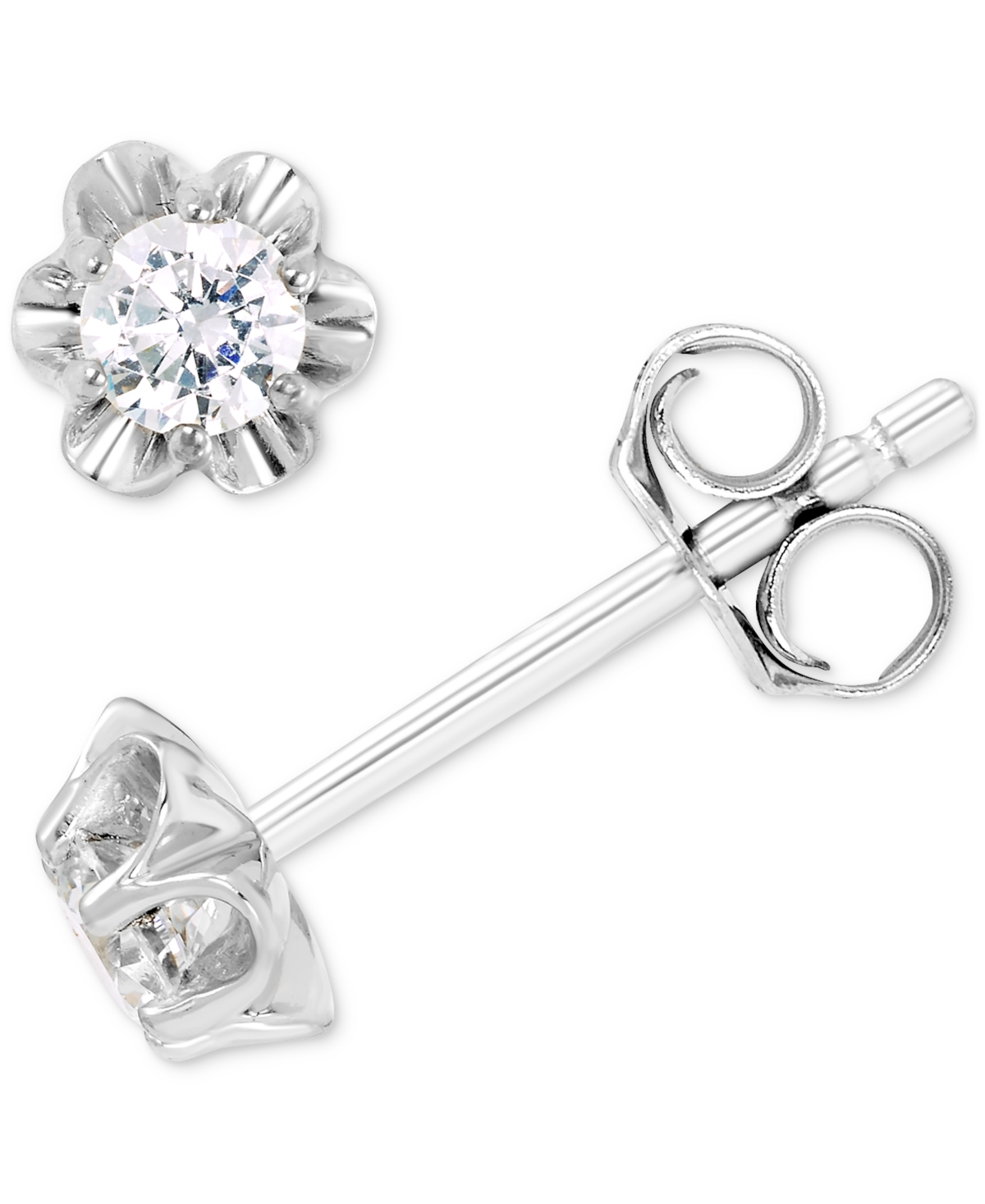 Macy's Diamond Scallop Edge Stud Earrings (1/4 Ct. T.w.) In 14k White Gold In White Gold
