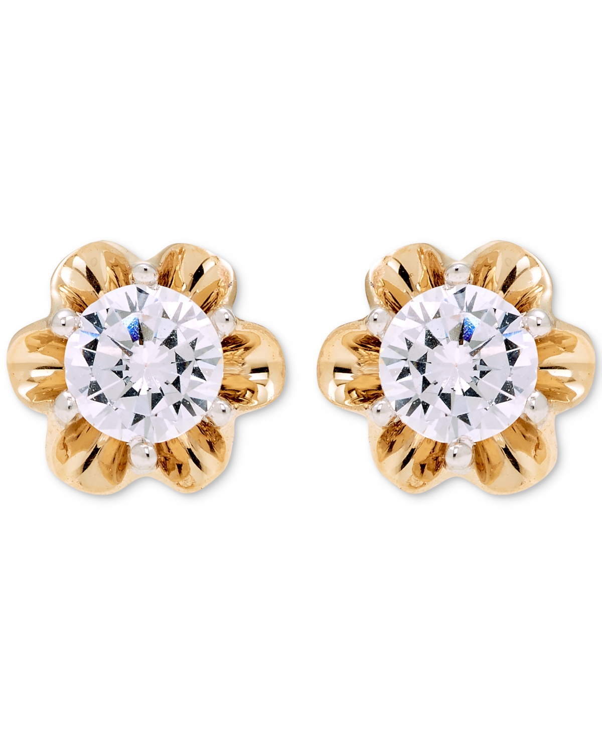 Macy's Diamond Scallop Edge Stud Earrings (1/2 Ct. T.w.) In 14k Gold In Yellow Gold