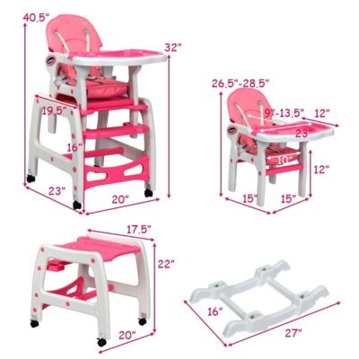 3-in-1 Baby High Chair with Lockable Universal Wheels