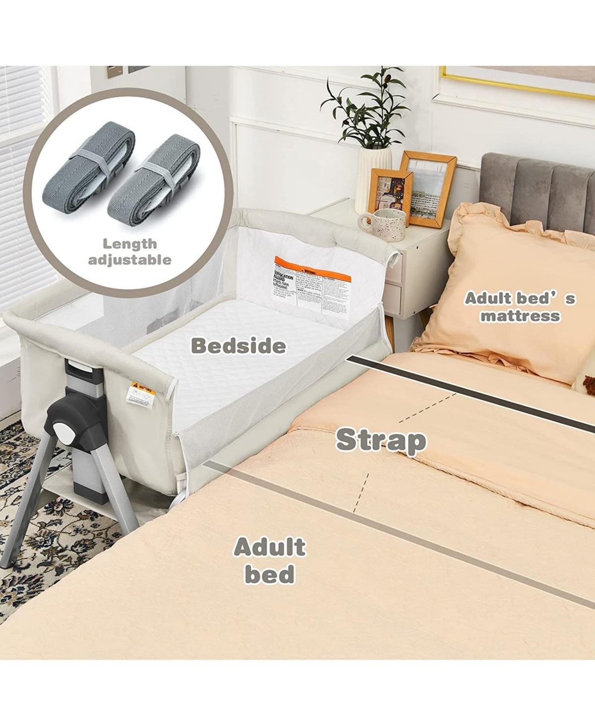 Gouun Portable Bedside Bassinet - Adjustable Height & Angle