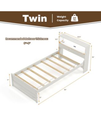 Twin Size Bed Frame with Storage Headboard and Charging Station