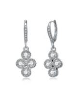 Genevive Sterling Silver White Gold Plated with Clear Cubic Zirconia Dangling Earrings - White