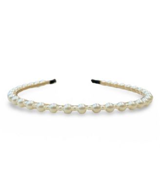 Thin Embellished Headband - White Pearl