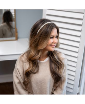 Thin Embellished Headband - White Pearl