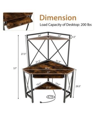 GOUUN Space-Saving Corner Computer Desk with with Hutch and Keyboard Tray-Rust