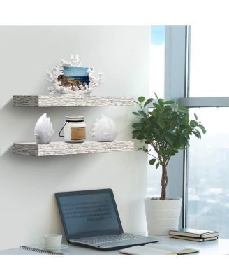 2 Pack 16 Inch Coastal Rectangle Floating Shelves - for Home DAcor to Display Trophies, Books, Frames, and more (Rustic White)
