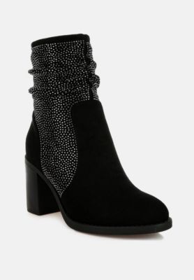 Women's Chinar Rhinestone Studded Slouchy Ankle Boots
