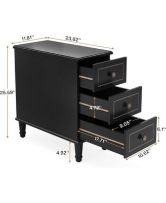Solid Wood End Table, Fully Assembled Narrow Side Table with Drawers, Pre-Assembled Nightstand Slim Bedside Table, Black