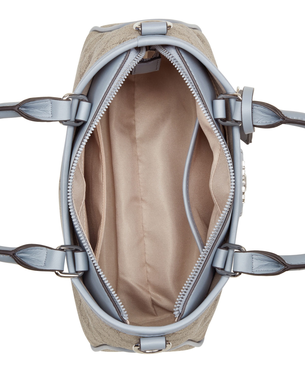 Nine West Kiley Removable Strap Medium Satchel Bag In Beige Logo Bluestone