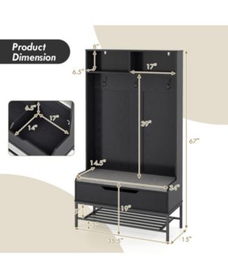 69 Inches Tall Hall Tree 4-in-1 Coat Rack with Seat Cushion and Shoe Storage