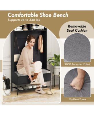69 Inches Tall Hall Tree 4-in-1 Coat Rack with Seat Cushion and Shoe Storage