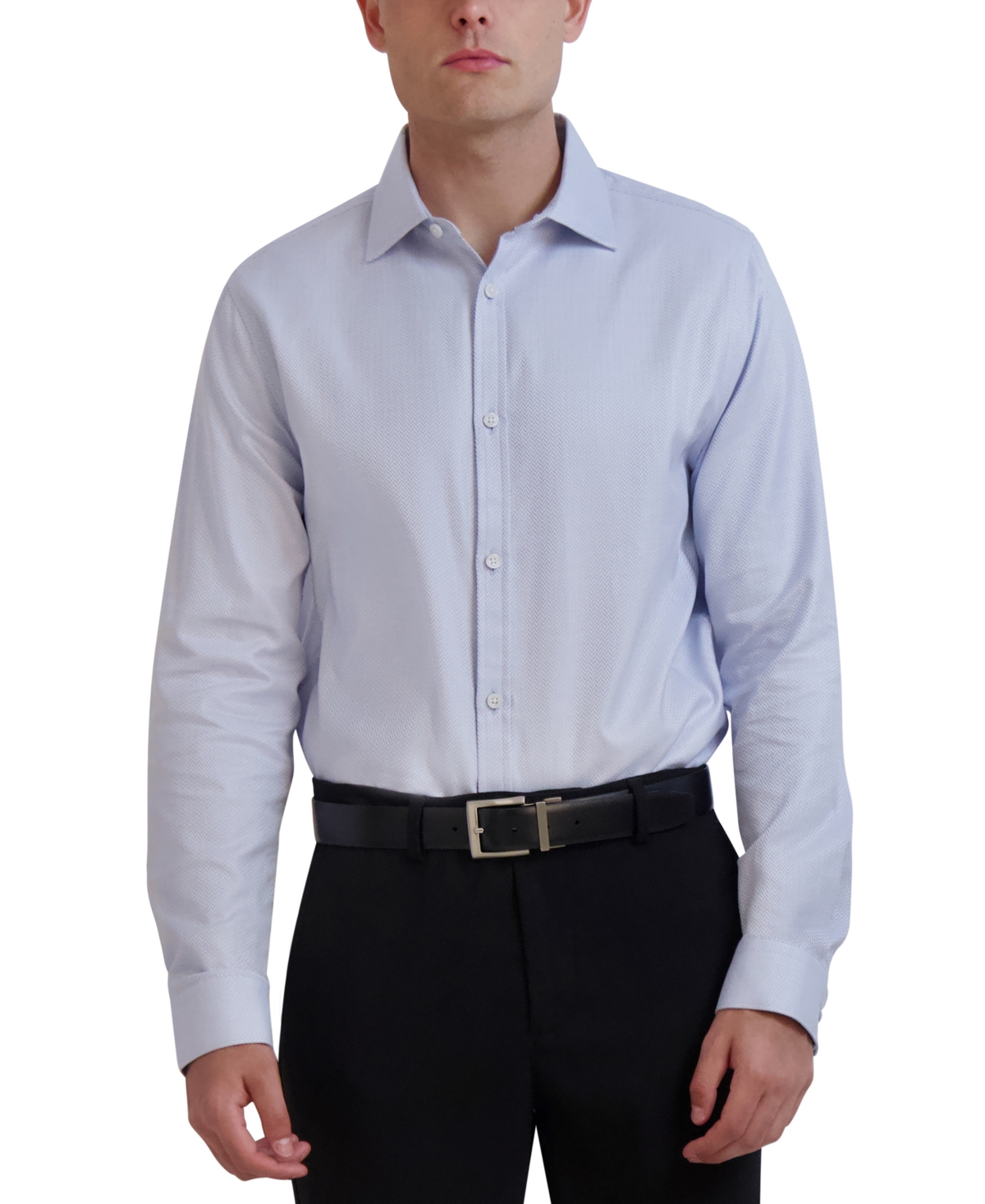 Men's Slim-Fit Chevron Dress Shirt - White Light Blue