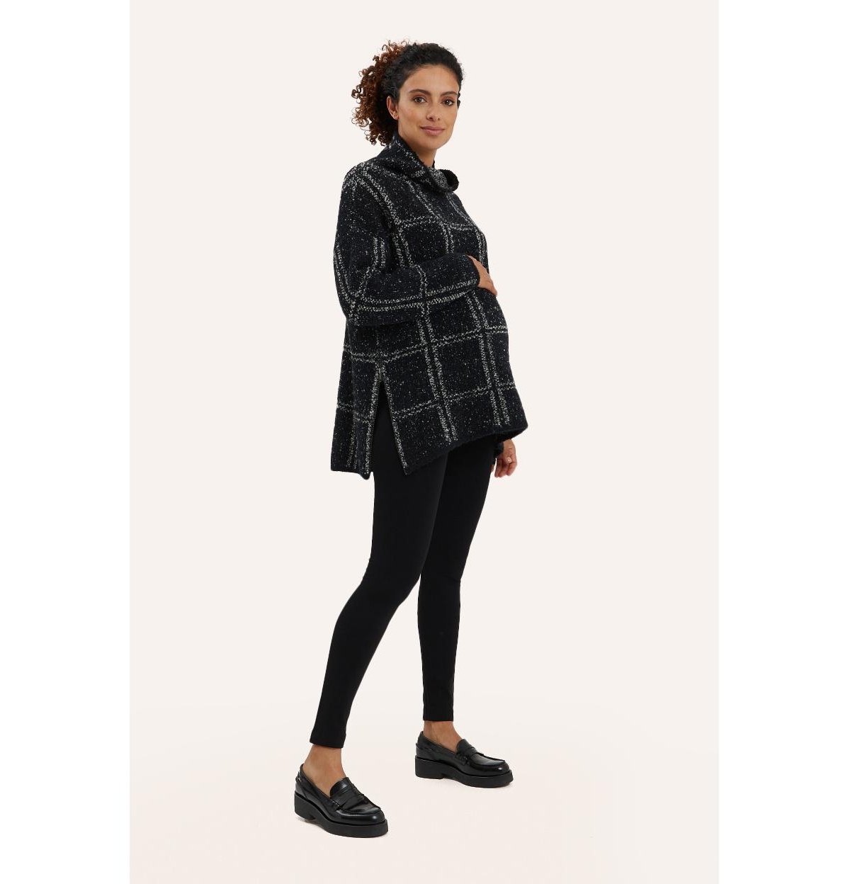 Nom Maternity Maternity Lia Nursing Sweater - Black and White Windowpane