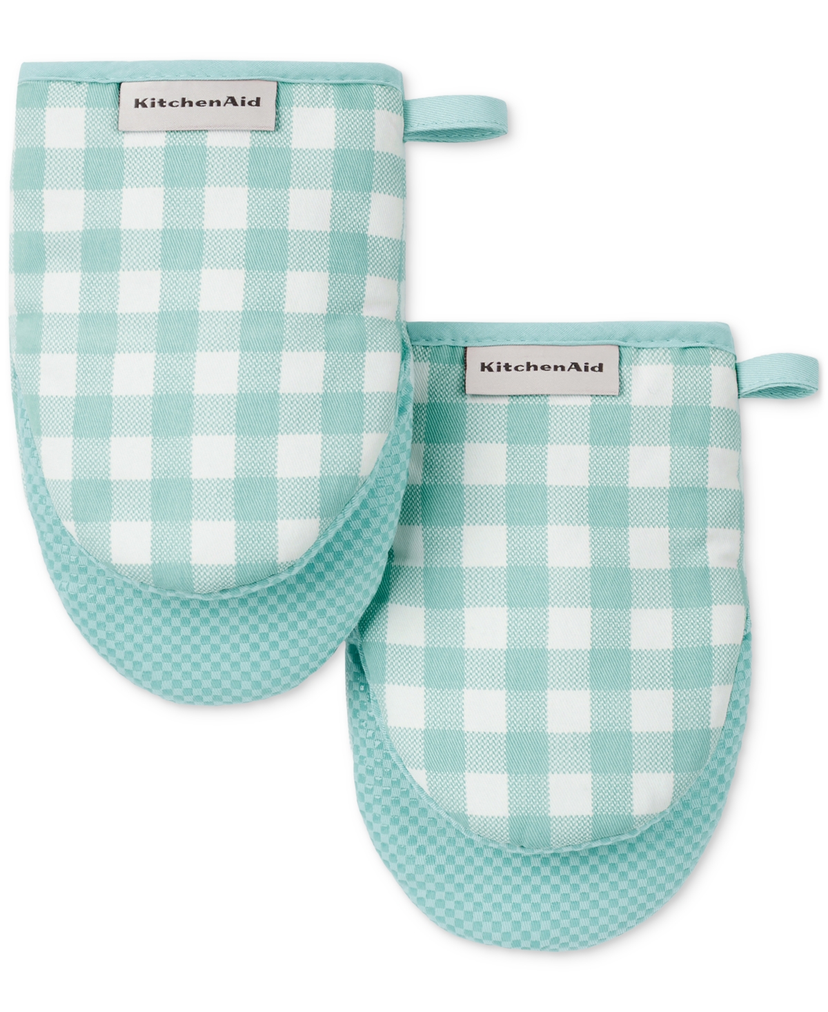 Gingham-Print Mini Oven Mitts, Set of 2 - Mineral Water Aqua