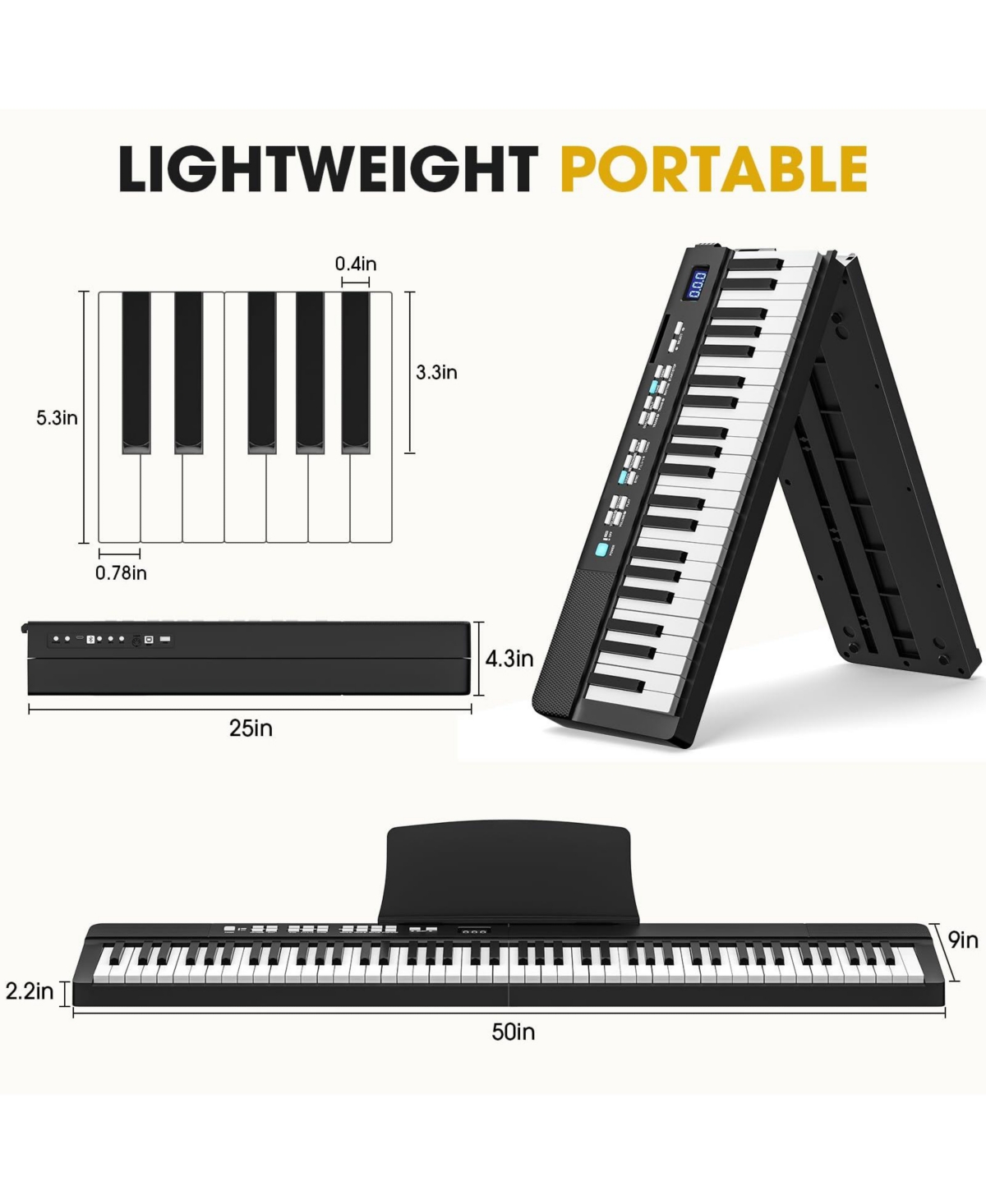 Sugift88 Keys Folding Piano Keyboard for Beginner Portable Electric Piano with Stand and Sustain Pedal - Black