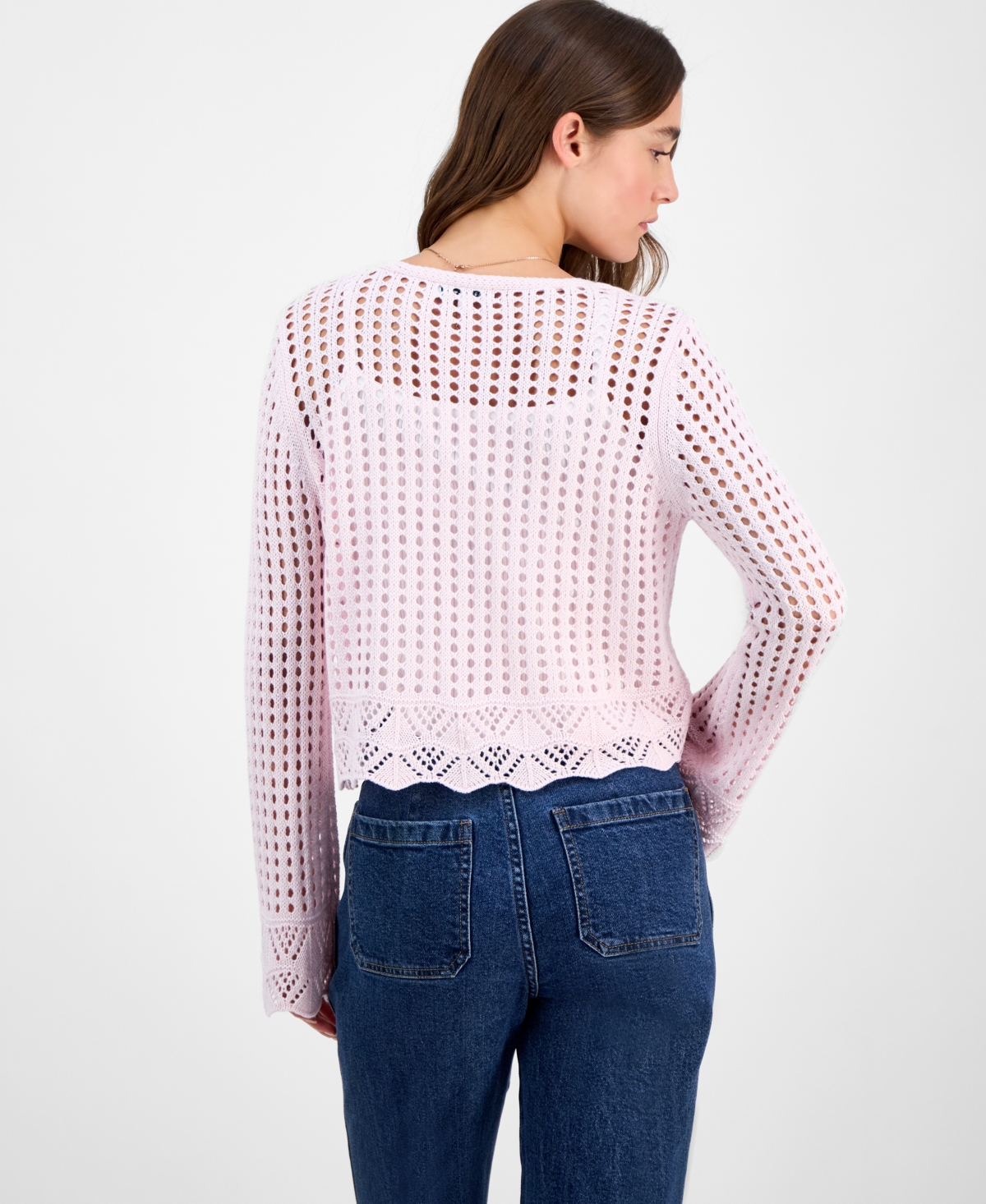 Hooked Up By Iot Juniors' Tie-front Crochet Cardigan Sweater In Tender Touch