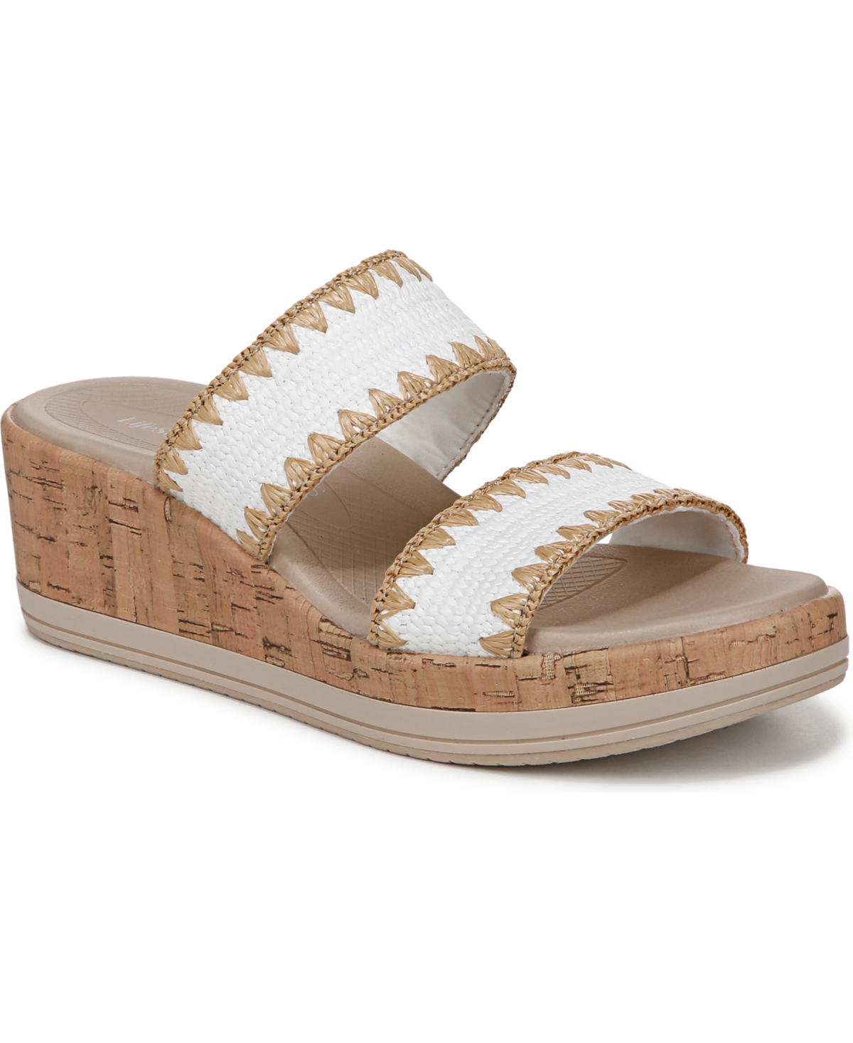 Bzees Resort Sandal In White Stretch Raffia Fabric