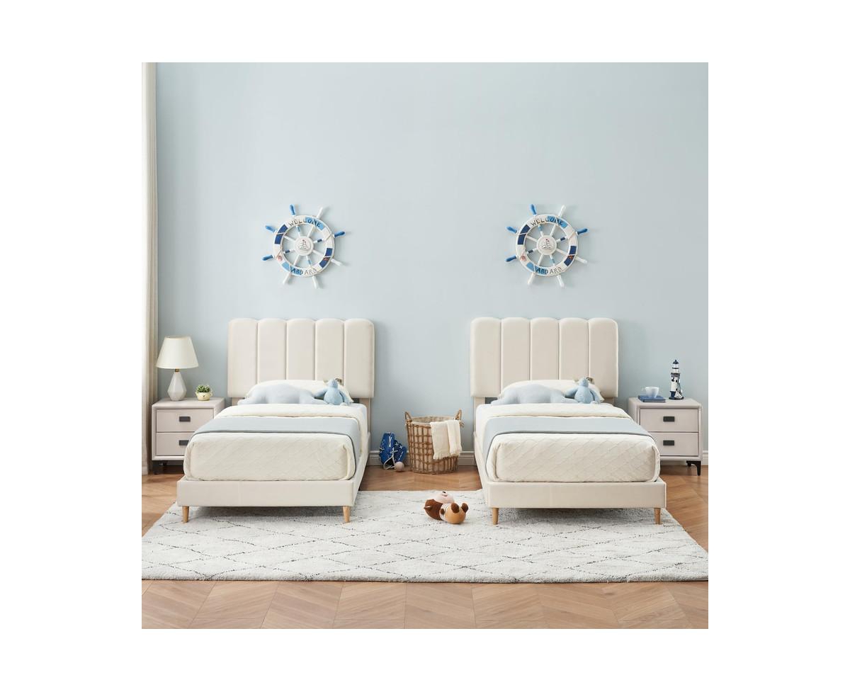 gaomon Bed Frame for Boys & Girls, Velvet Upholstered Platform Bed Frame with Headboard, Strong Wooden Slats, Noise-Free,No Box Spring Needed, Ea