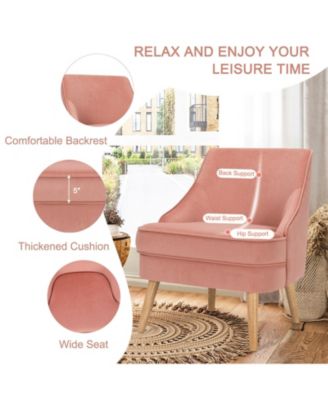 Mid Century Velvet Accent Chair with Rubber Wood Legs for Bedroom