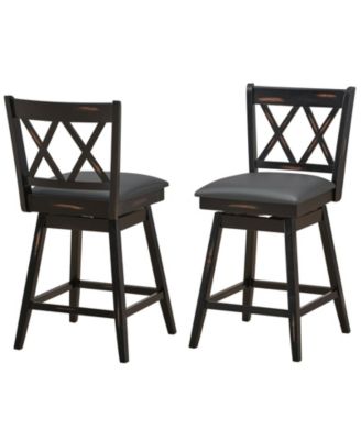 2 Pieces 24 Inch Swivel Counter Height Barstool Set with Rubber Wood Legs