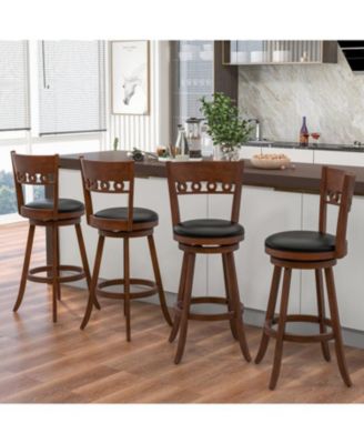Set of 2 Swivel Bar Stools with Rubber Wood Frame-30.5 inches