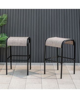 Set of 2 Patio Metal Bar Stools with Curved Fabric Seat-Set of 2