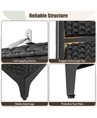 62 Inch Wicker Wardrobe with 2 Doors PE Rattan Closet with Hanging Rod