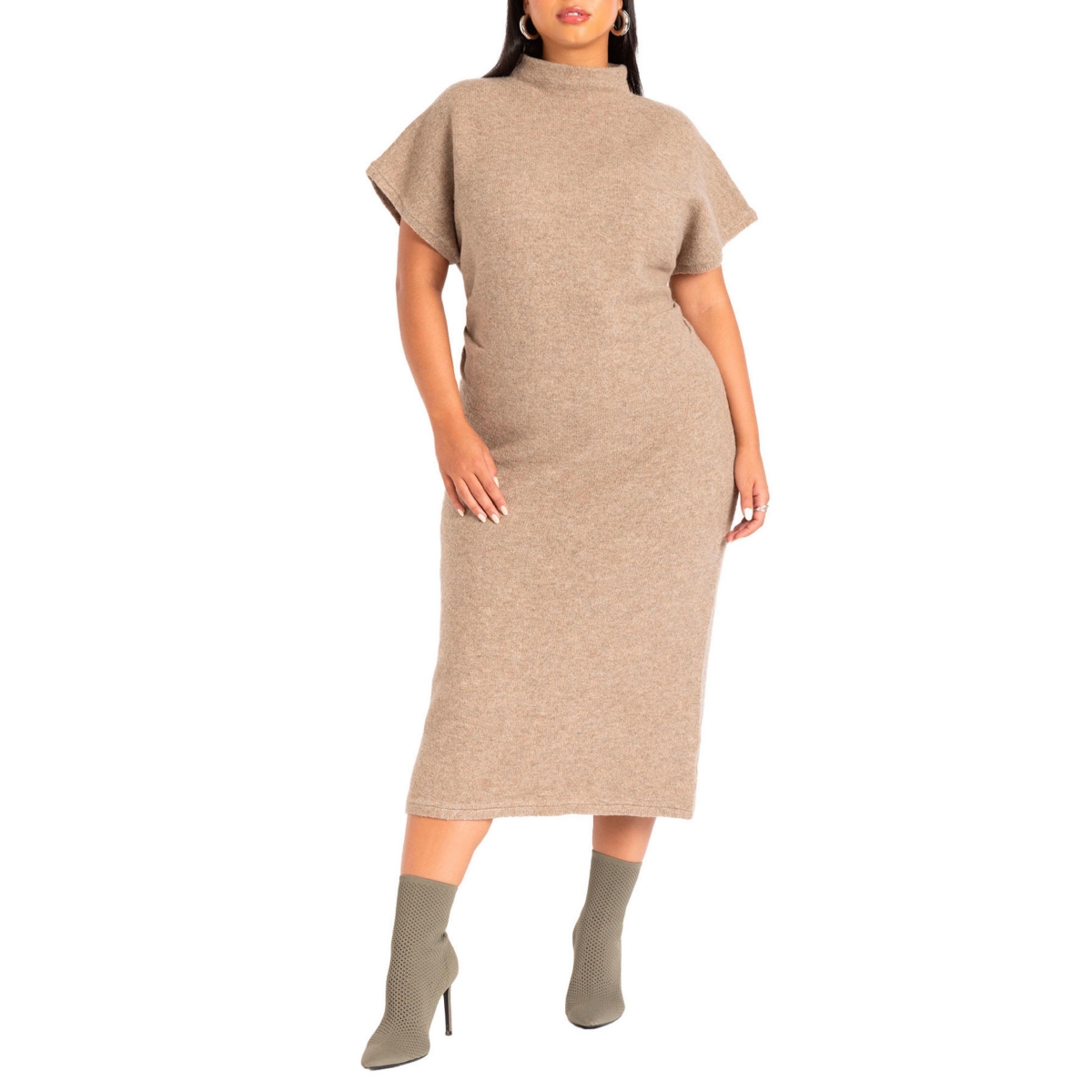 Plus Size Short Sleeve Sweater Dress - Black onyx