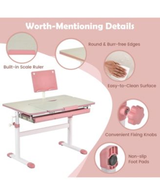 Height-Adjustable Kids Desk with Tilt Desktop and Book Stand