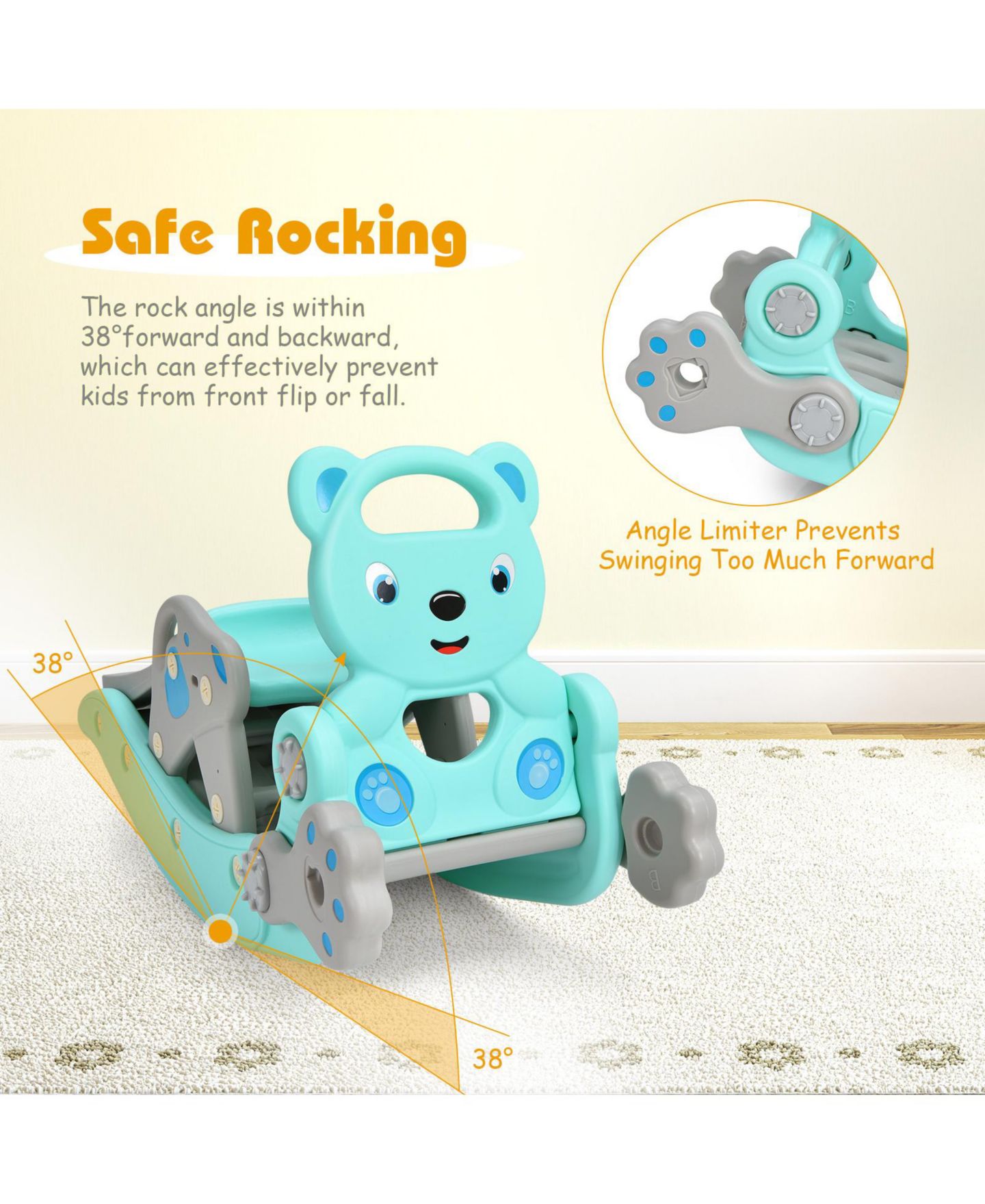 Детский игровой набор GOUUN 4-in-1 Toddler Rocking Horse Playset with Slide & Basketball Hoop, Ages 1-5, цвет: Синий — фото 8