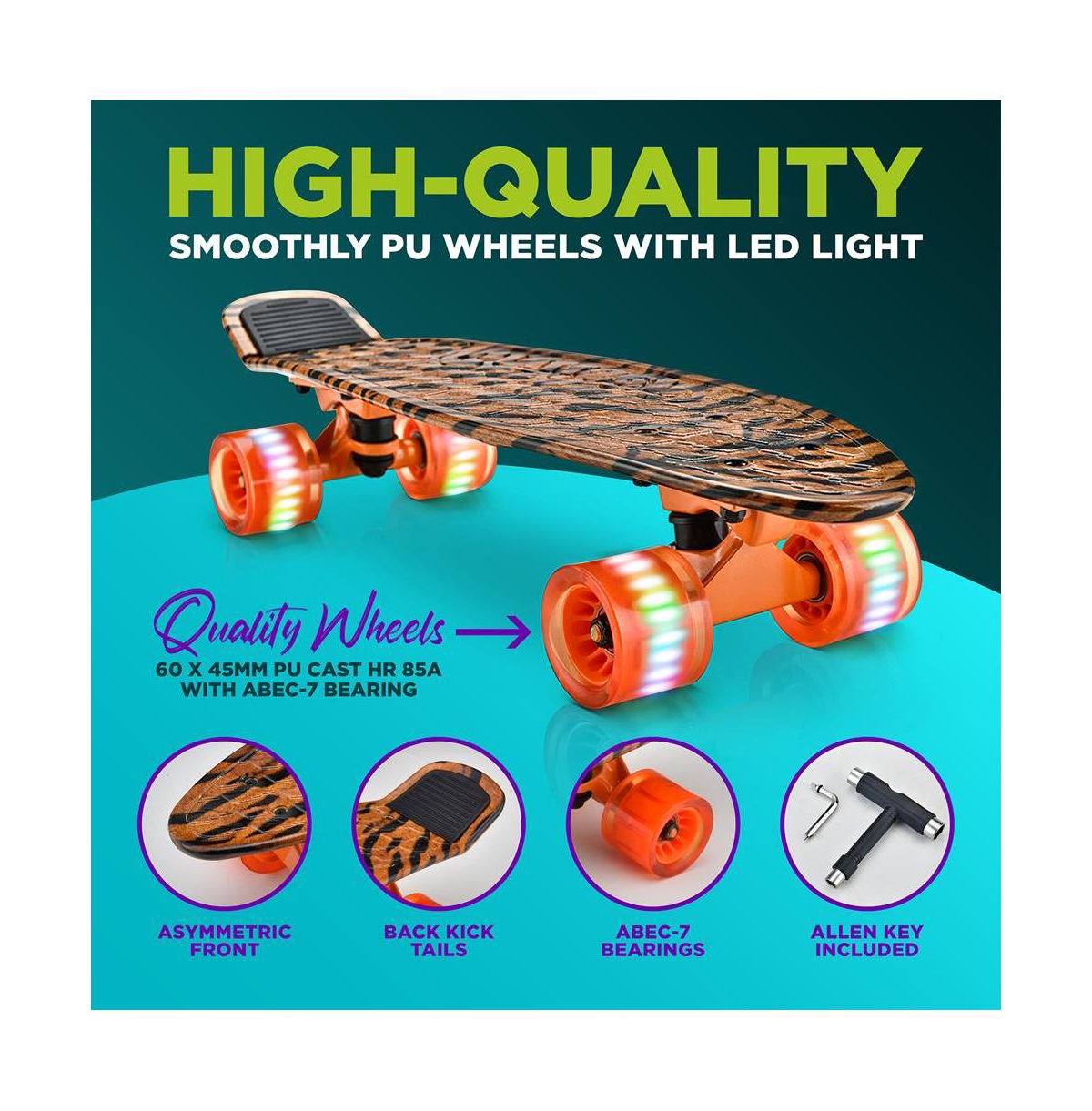 Hurtle 6'' Pp Deck Skateboard, Mini Cruiser Skateboard for Kids, Teens, and Adults
