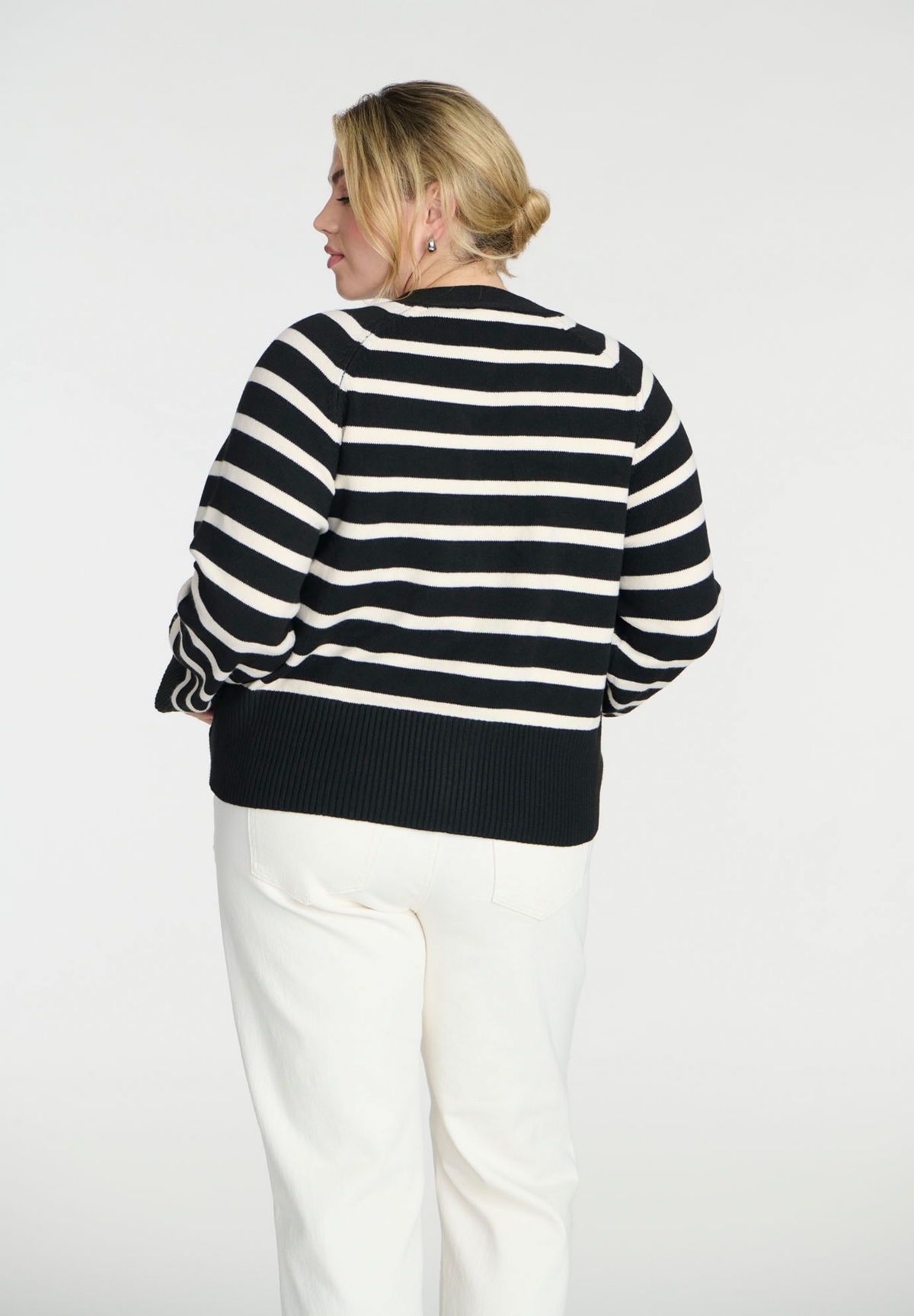Eloquii Plus Size Elements Button Up Cardigan Sweater - Black with white stripe