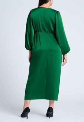 Women's Satin Puff Sleeve Pleated Dress