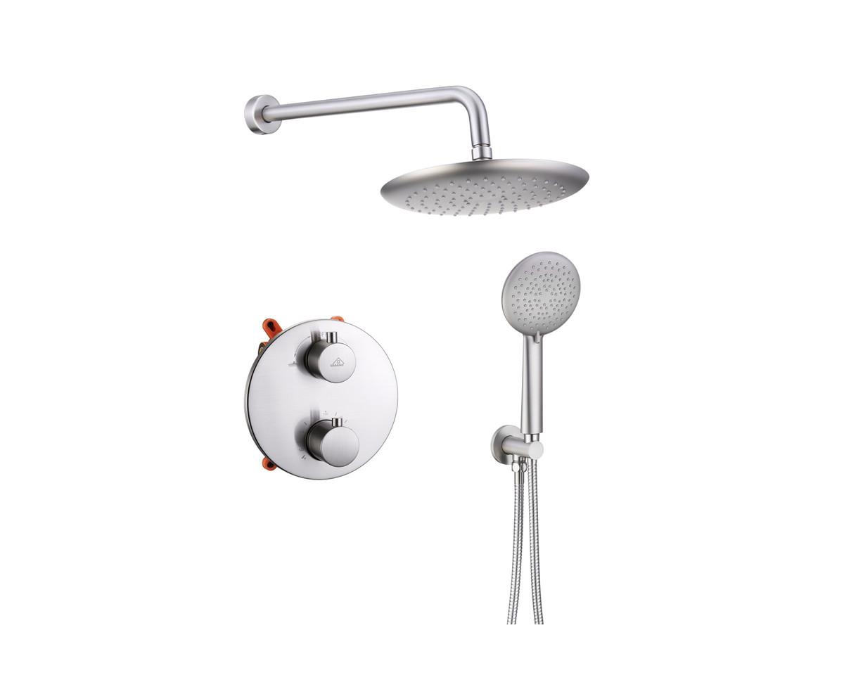 2 Functions Walk-in Thermostatic Shower System with Rough-in Valve - Brushed nickel