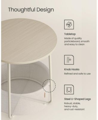 Small Round Side End Table, Modern Nightstand with Fabric Basket