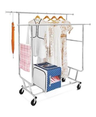Heavy Duty Double Bar Clothes Hanging Garment Rack on Lockable Wheels Durable and Secure