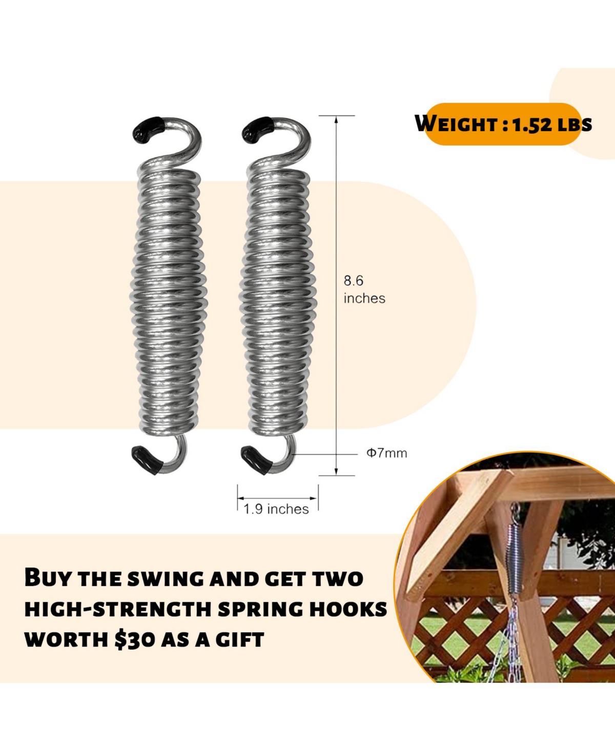 Mega Casa Wooden Porch Swing 3-Seater, Bench Swing with Cupholders, Hanging Chains and 7mm Springs, Heavy Duty 800 Lbs, for Outdoor Patio Garden Yard