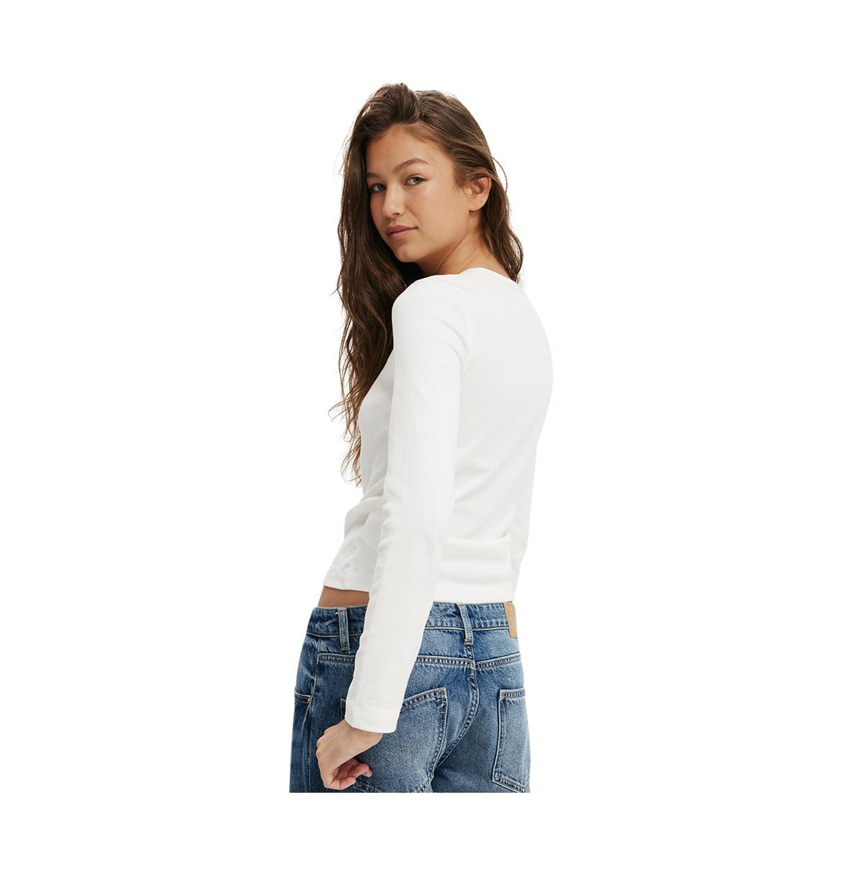 Cotton On Women's Rib Longsleeve Graphic Tee - vintage white