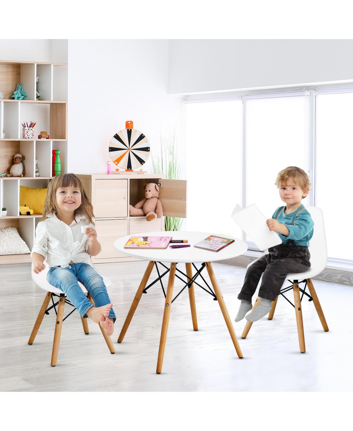 Gouun Kid's Modern Dining Table Set with 2 Armless Chairs