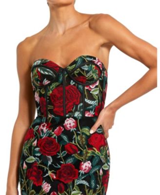 Women's Sheer Bustier Top Floral Applique Gown