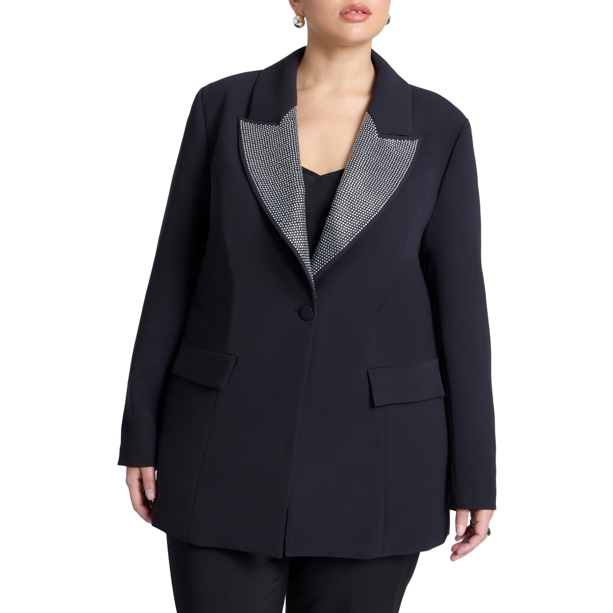 Eloquii Plus Size Embellished Lapel Oversized Blazer