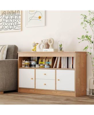 Kids Toy Storage Organizer Wooden Children Bookshelf Storage Chest with Open Shelf