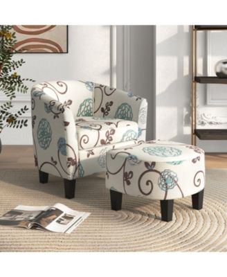 Modern Accent Tub Chair and Ottoman Set with Fabric Upholstered