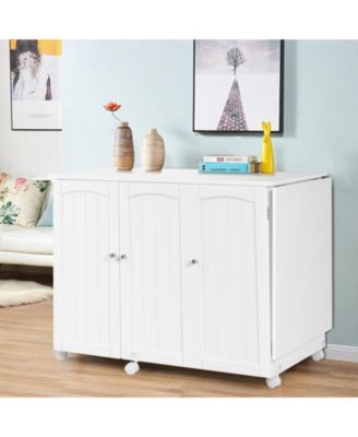 Folding Sewing Table Shelves Storage Cabinet Craft Cart with Wheels