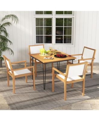 Stackable Outdoor Dining Chair Set of 2 with Acacia Wood Frame