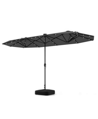 13FT Double-sided Patio Umbrella with Solar Lights Crank Handle Umbrella Base