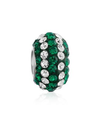 Christmas Holiday Red Green Flower Stripe Crystal Set Of 3 Spacer Charm Bead Sterling Silver Fits European Charm Bracelet