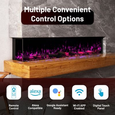 88" 3-Sided Electric Fireplace,Wall Mount/Recessed,WiFi & App Control,RGB Flame,1500W/3000W