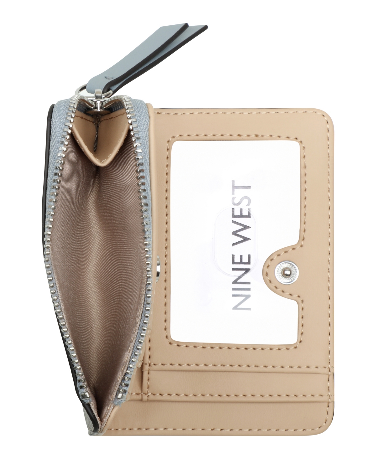 Nine West Lockup 9s Zip Around Card Case Wallet In Beige Logo Bluestone