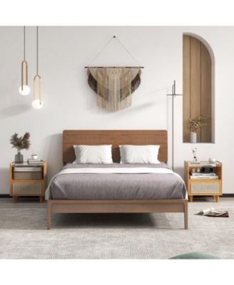 Bamboo Rattan Nightstand with Drawer and Solid Wood Legs